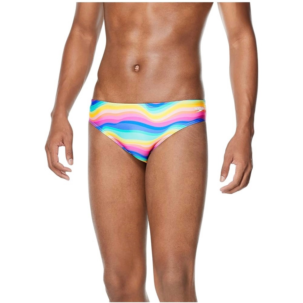 NEW Speedo Swim Brief Mens 28 Rainbow Wave Vibe Collection Eco Endurance